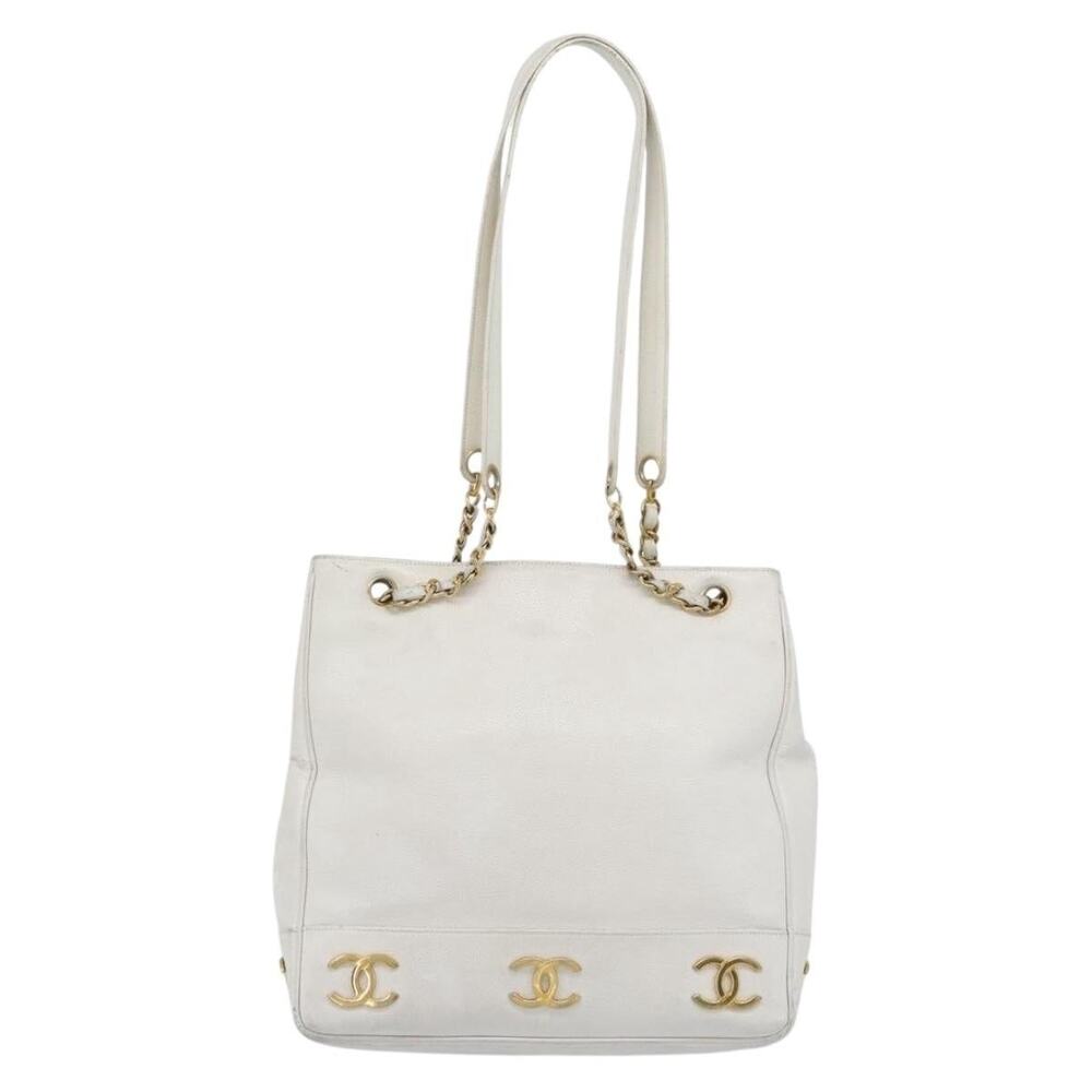 Chanel Caviar Chain Shoulder Bag White